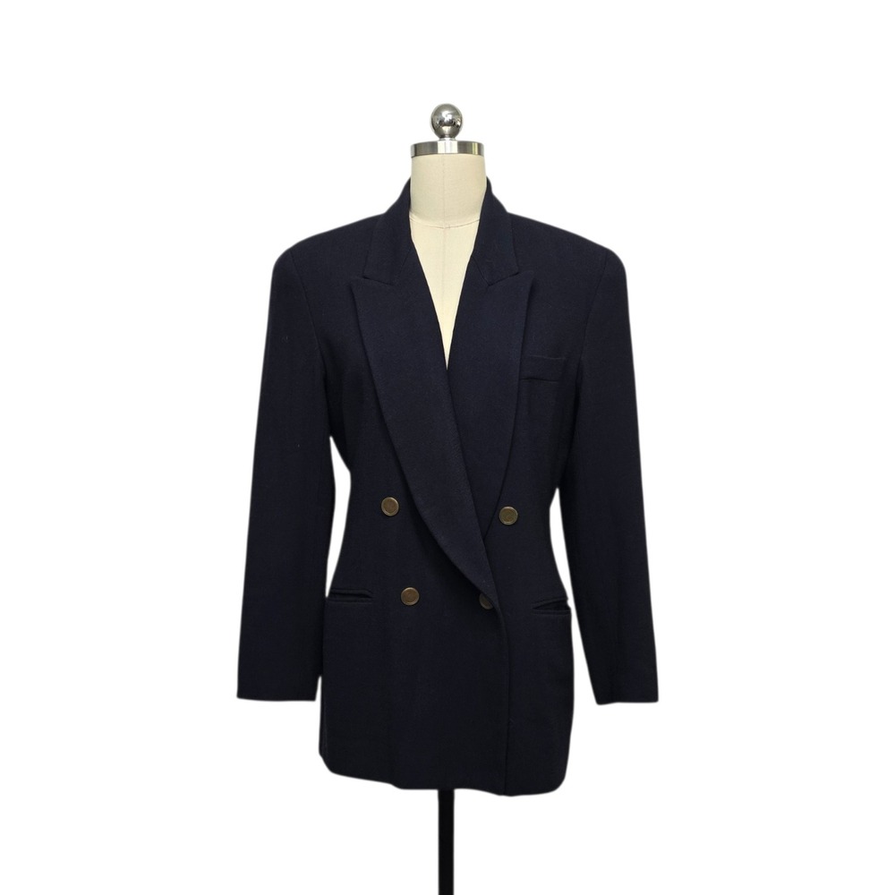 Gianni Sport Vintage Navy Blue 100% Pure Wool Double Breasted Blazer USA Made